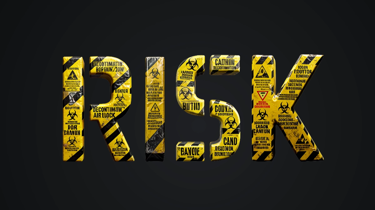 黄色黒の警告テープと生物危害標識付き工業的3Dテキスト